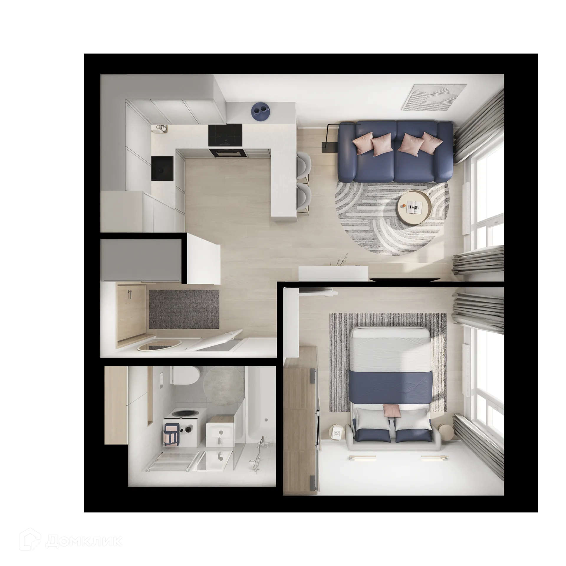 Планировка 1-комнатной квартиры 33.4 м² в ЖК Мичуринский парк, г. Москва — фото 2