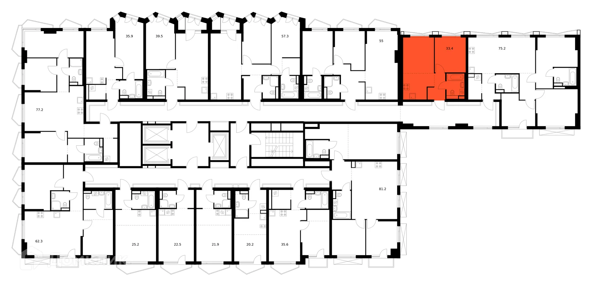 Планировка 1-комнатной квартиры 33.4 м² в ЖК Мичуринский парк, г. Москва — фото 3