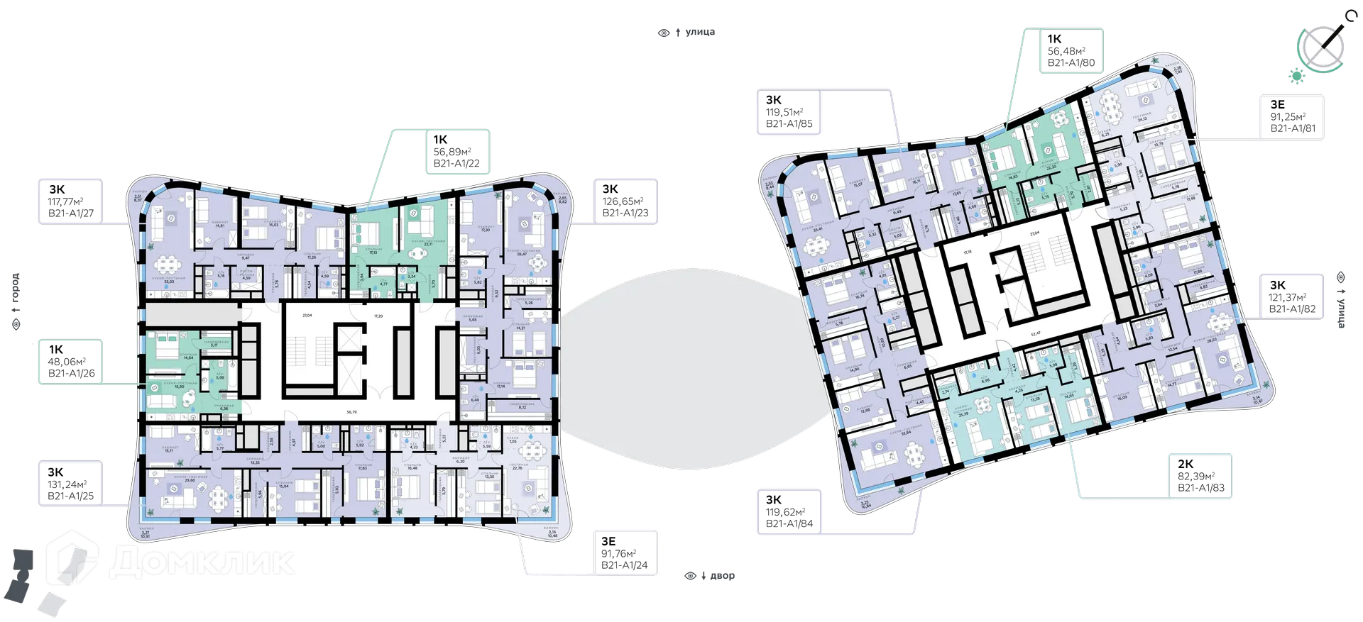 Планировка 3-комнатной квартиры 91.76 м² в СберСити - квартал В21, г. Москва — фото 2
