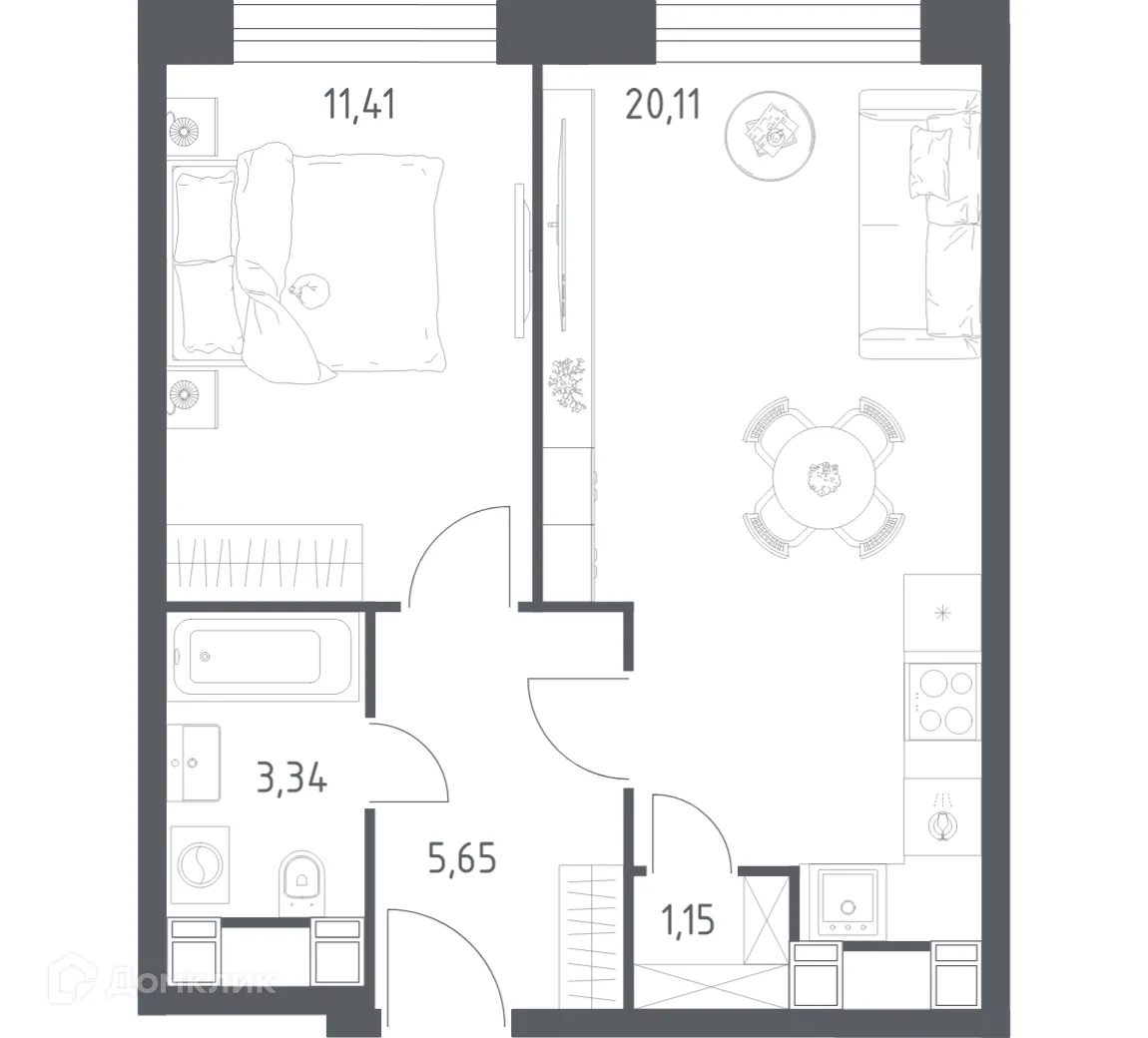 Планировка 1-комнатной квартиры 41.66 м² в Пятницкое 58, г. Москва — фото 1