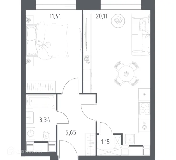 Планировка 1 комн. в Пятницкое 58