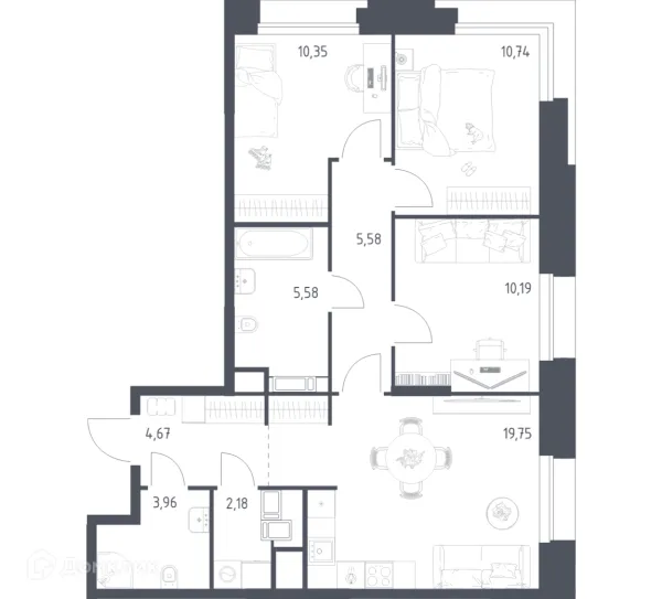 Планировка 3 комн. в МФК Тропарево Парк