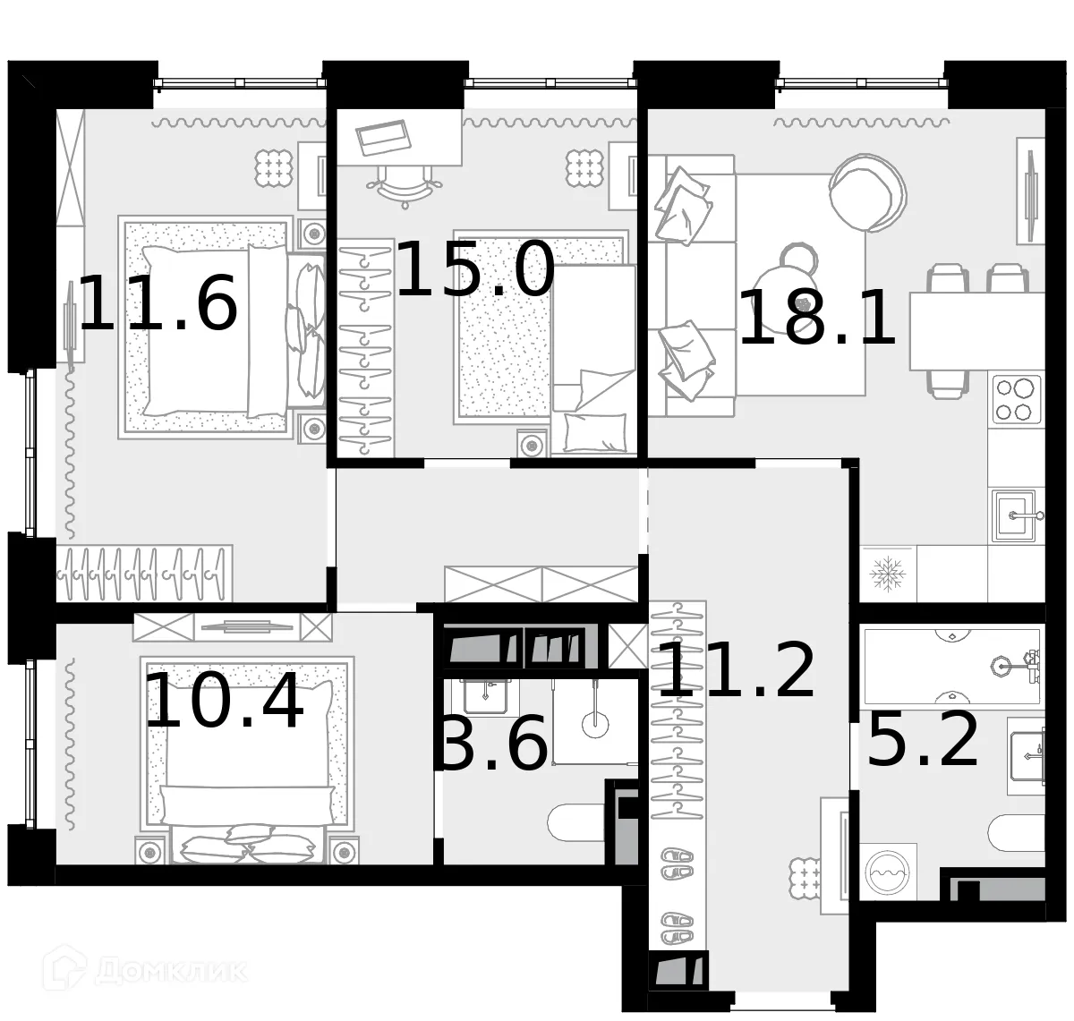 Планировка 3-комнатной квартиры 79.4 м² в ЖК "Новая Звезда-2", г. Москва — фото 1