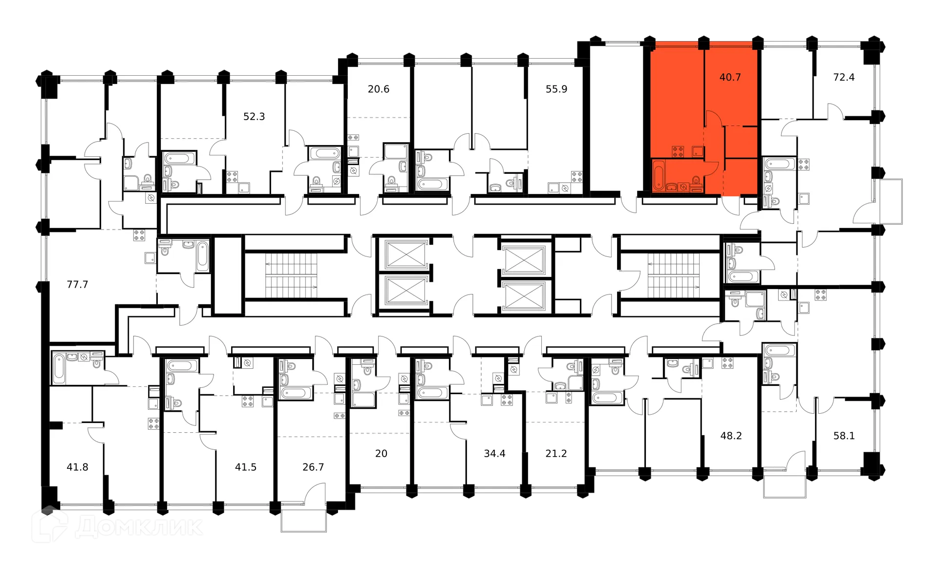 Планировка 1-комнатной квартиры 40.7 м² в ЖК Бусиновский парк, г. Москва — фото 3