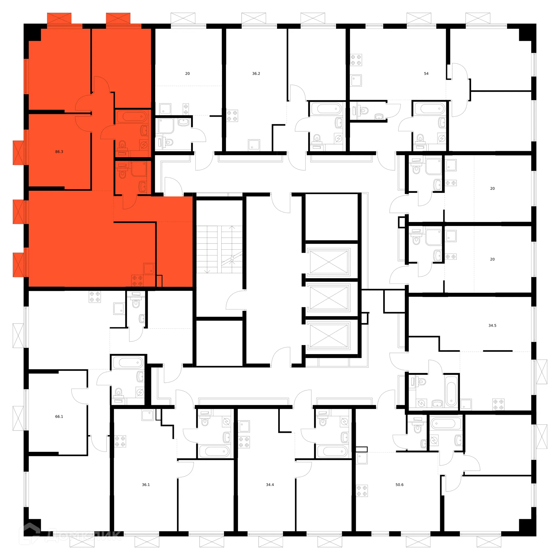 Планировка 3-комнатной квартиры 84.7 м² в ЖК Волжский парк, г. Москва — фото 3