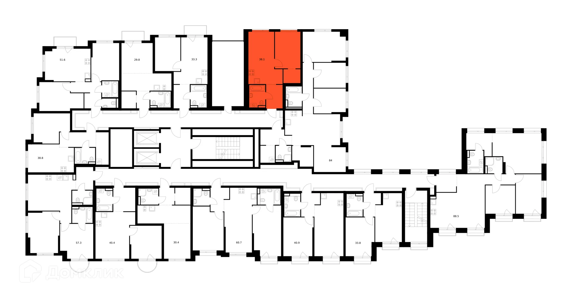 Планировка 1-комнатной квартиры 38.1 м² в ЖК Середневский лес, г. Москва — фото 2
