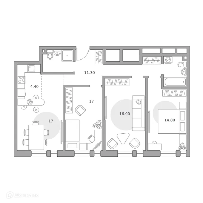 Планировка 4-комнатной квартиры 86.2 м² в ЖК MYPRIORITY Dubrovka (МАЙПРИОРИТИ Дубровка), г. Москва — фото 1