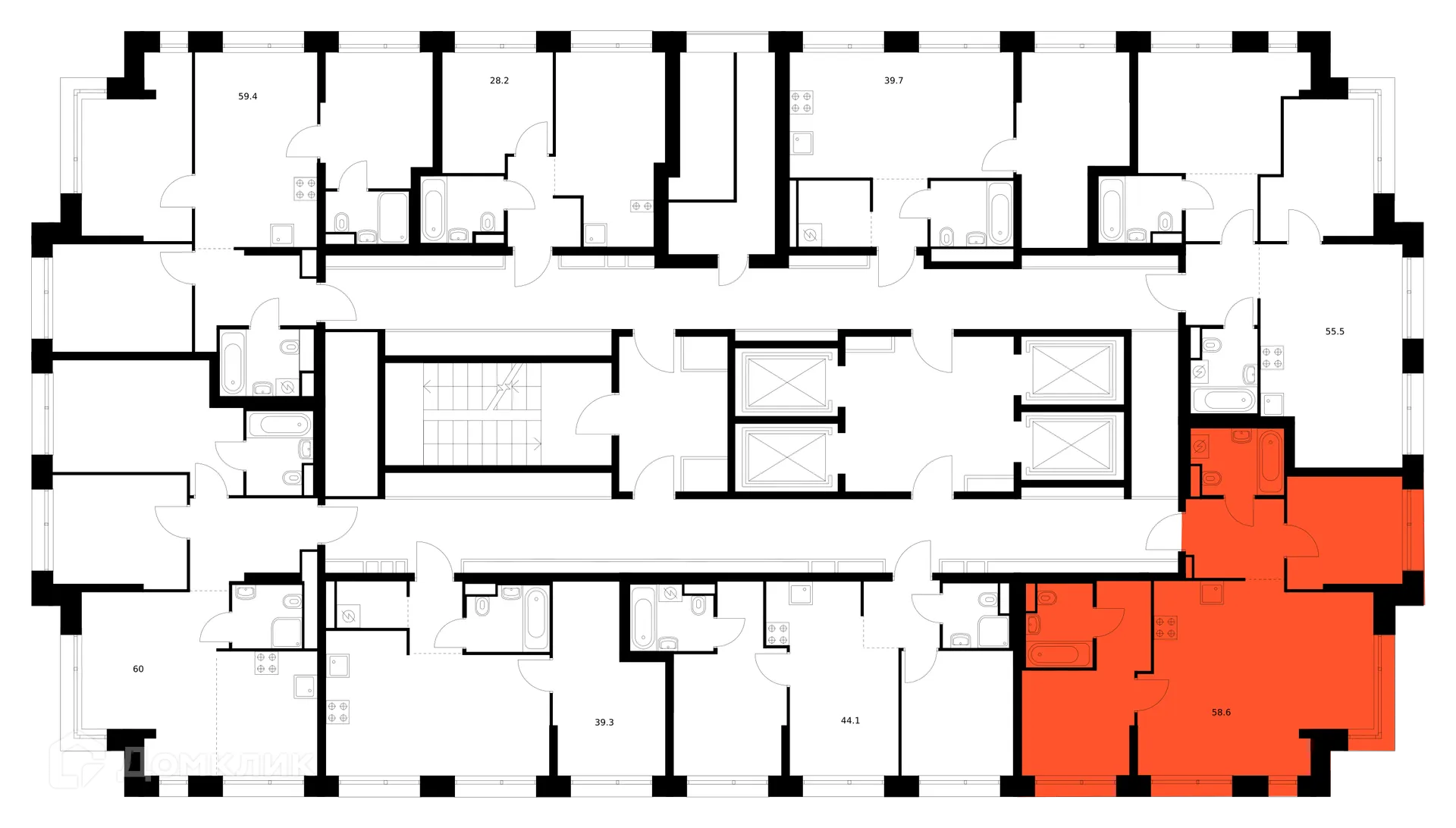 Планировка 2-комнатной квартиры 58.6 м² в «Строгино 360», г. Москва — фото 2