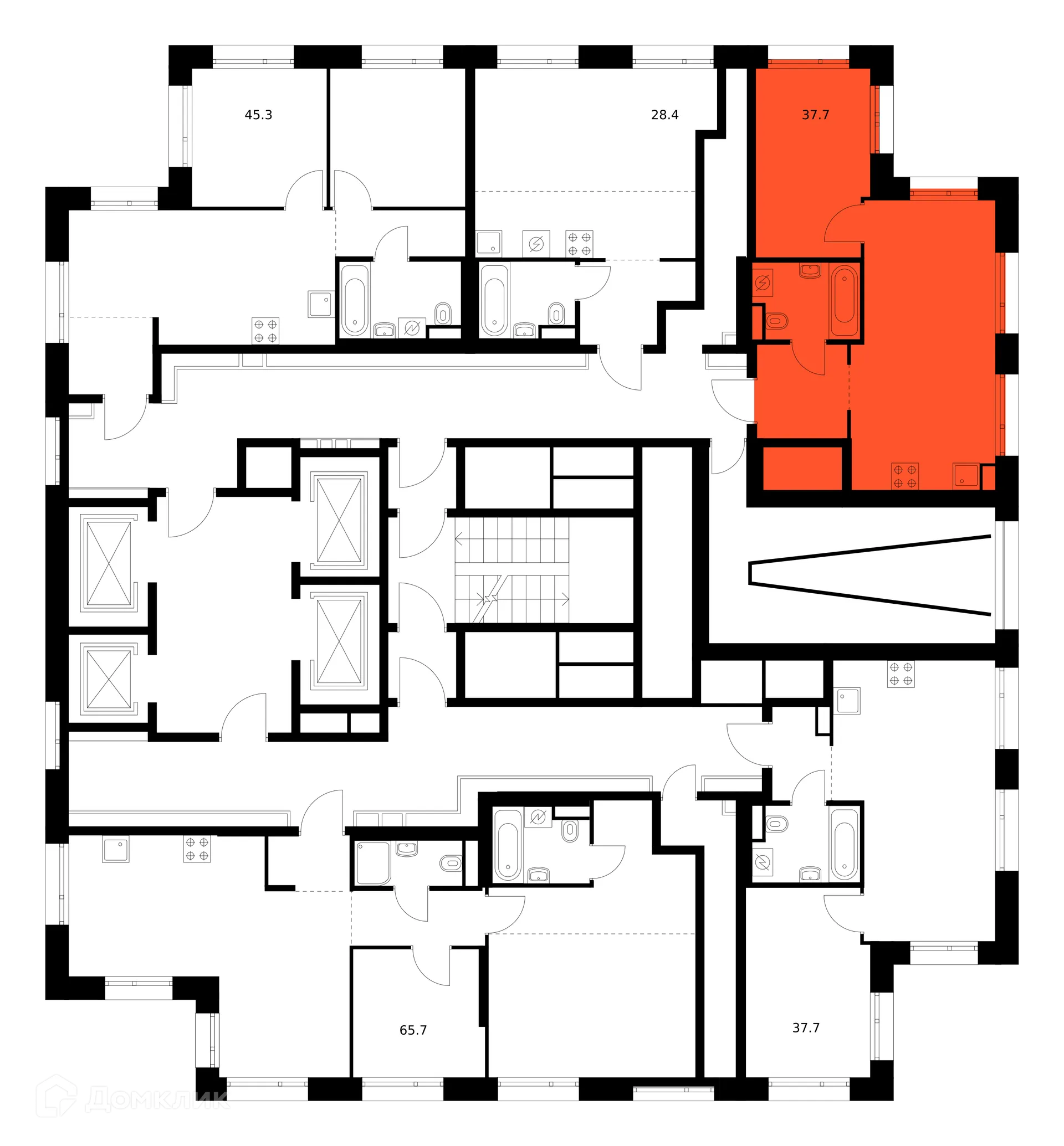 Планировка 1-комнатной квартиры 37.7 м² в ЖК Москворечье, г. Москва — фото 2