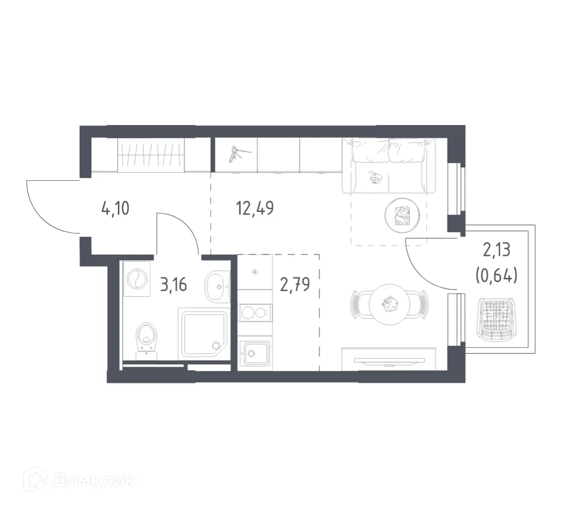 Планировка студии квартиры 23.18 м² в ЖК  Остафьево, г. Москва — фото 1