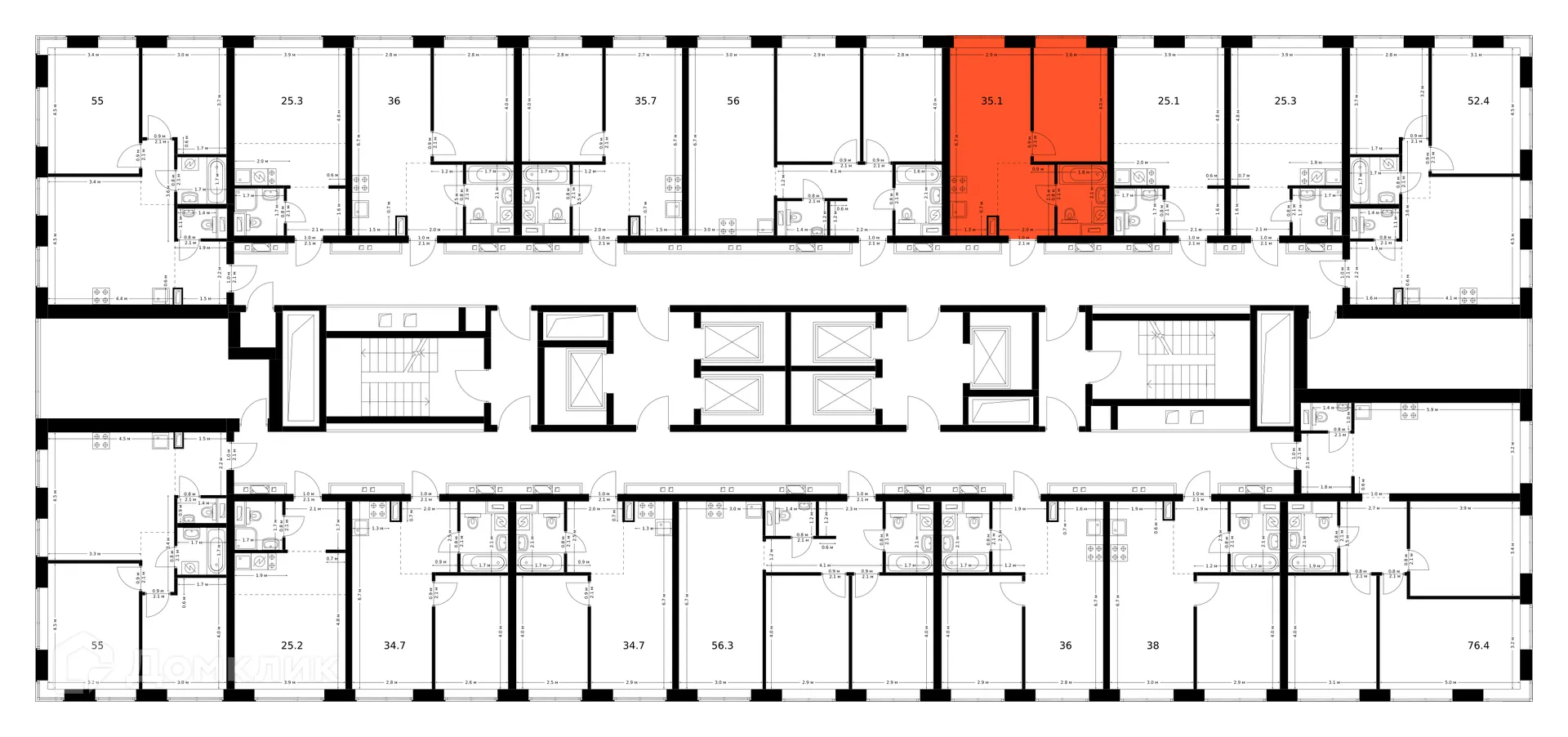 Планировка 1-комнатной квартиры 35.1 м² в ЖК Полар, г. Москва — фото 3