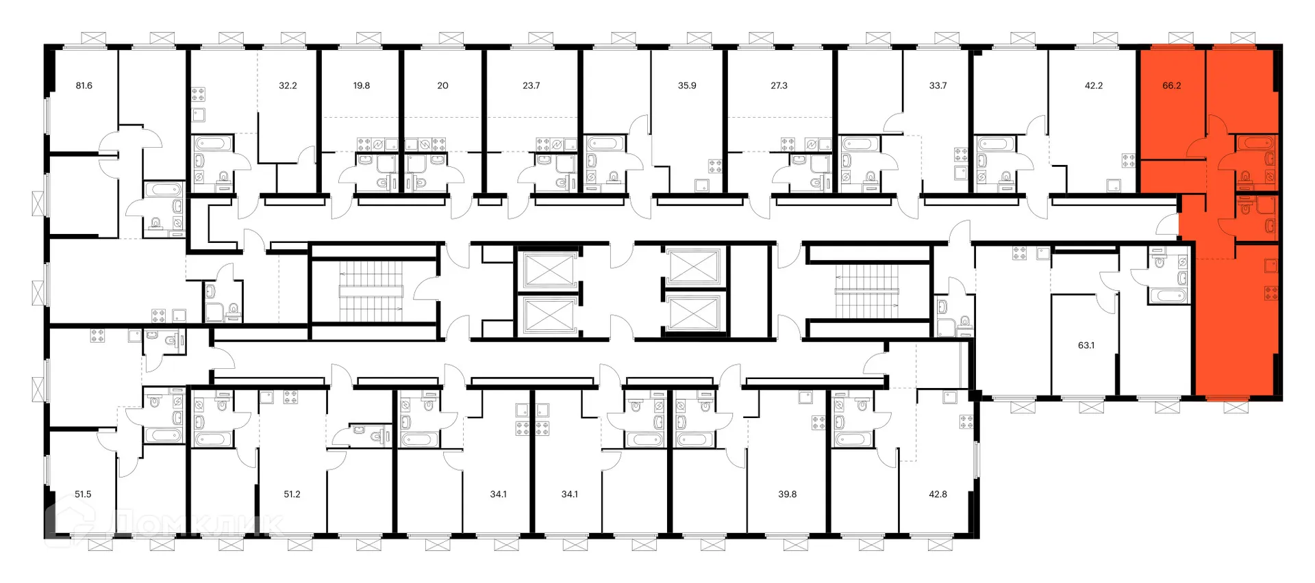 Планировка 2-комнатной квартиры 65.7 м² в ЖК Сигнальный 16, г. Москва — фото 2