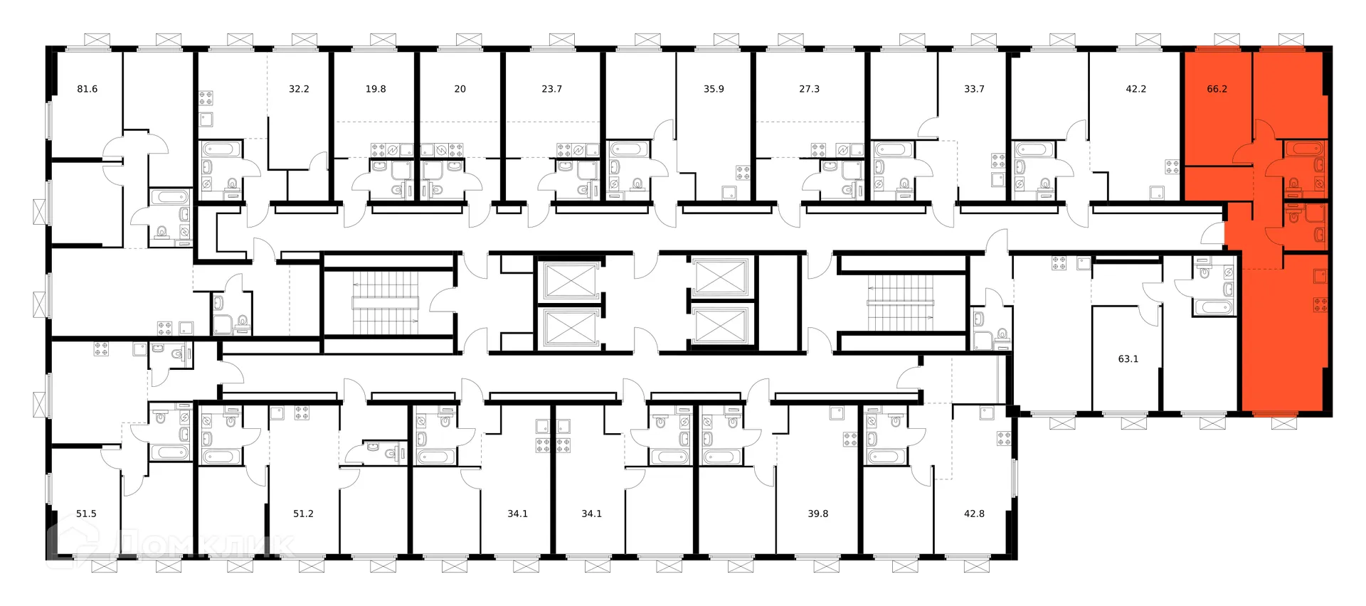 Планировка 2-комнатной квартиры 65.7 м² в ЖК Сигнальный 16, г. Москва — фото 3