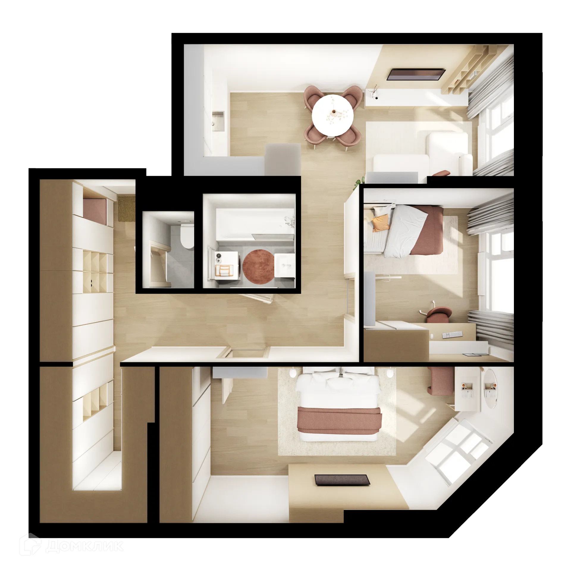 Планировка 2-комнатной квартиры 62.8 м² в ЖК Кавказский бульвар 51, г. Москва — фото 2