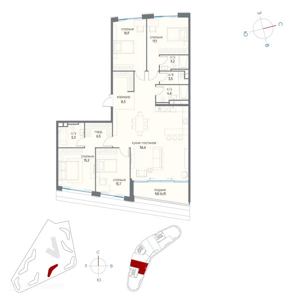 Планировка 4 комн. в ЖК "Остров"