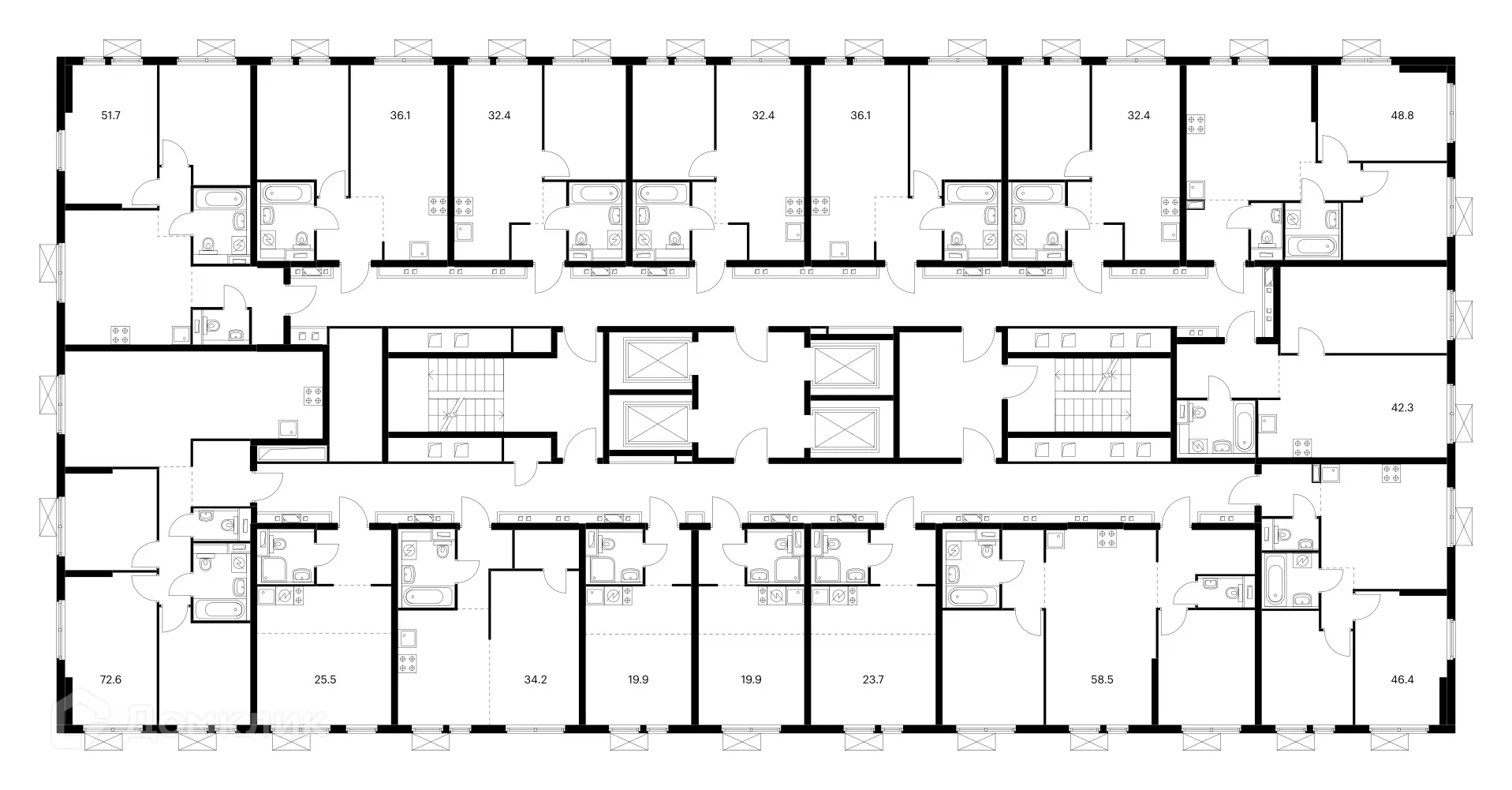 Планировка 2-комнатной квартиры 50.7 м² в ЖК Второй Нагатинский, г. Москва — фото 3