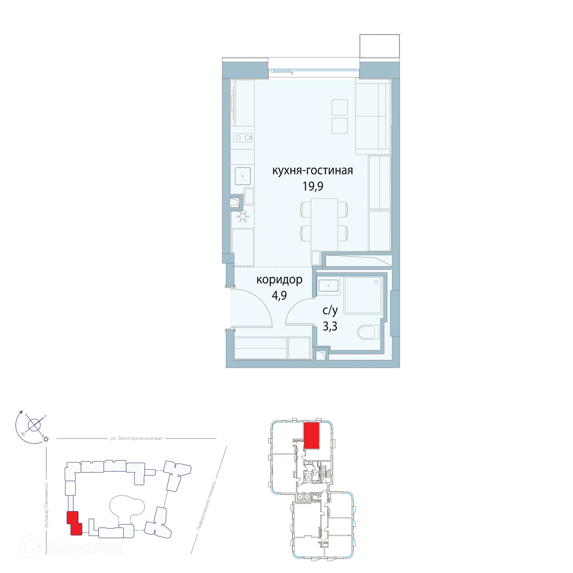 Планировка студии квартиры 28.1 м² в ЖК "Символ", г. Москва — фото 1