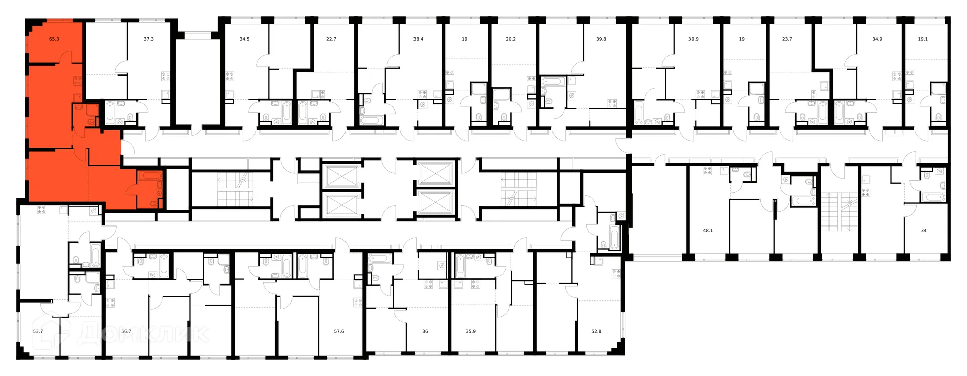 Планировка 2-комнатной квартиры 65.3 м² в ЖК Амурский парк, г. Москва — фото 2