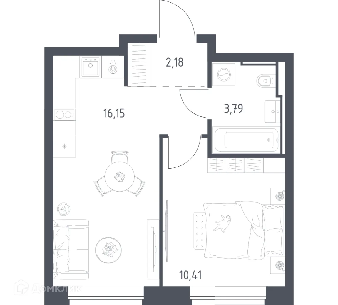 Планировка 1-комнатной квартиры 32.53 м² в Литературный квартал, г. Москва — фото 1
