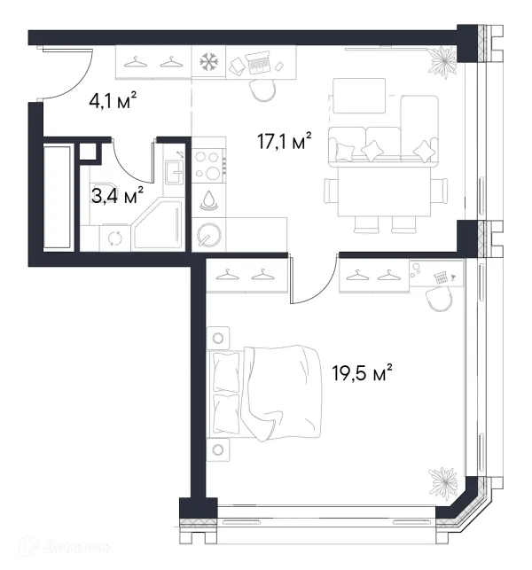 Планировка 1 комн. в ЖК «1-й Нагатинский»