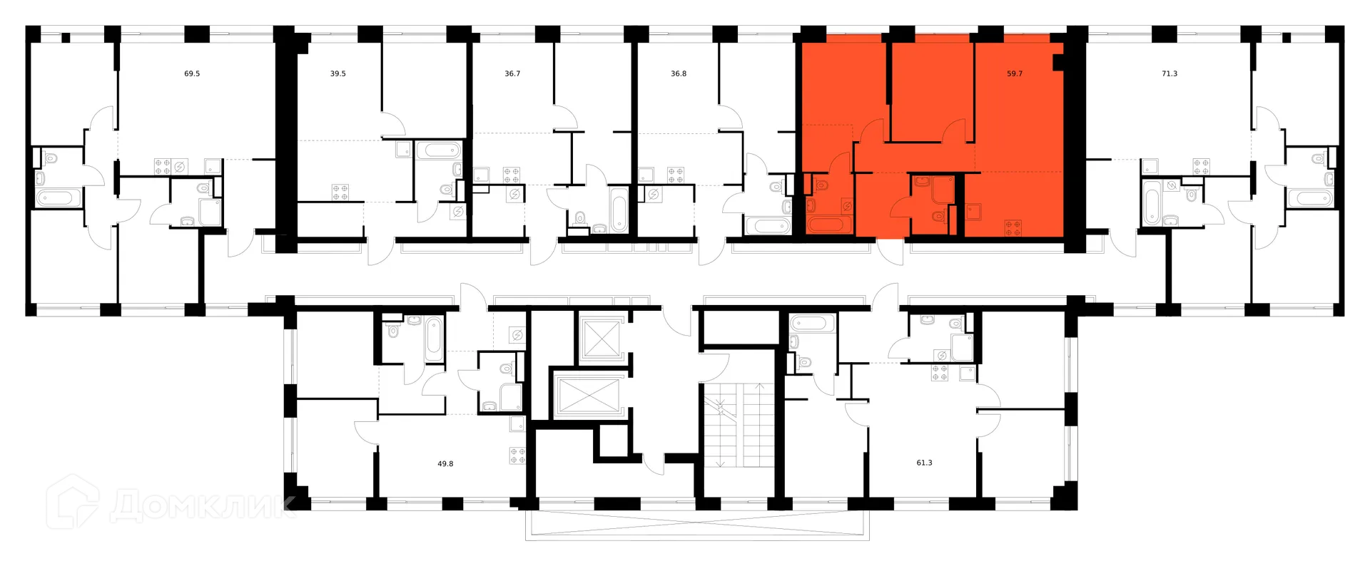 Планировка 2-комнатной квартиры 59.7 м² в «Нарвин», г. Москва — фото 3