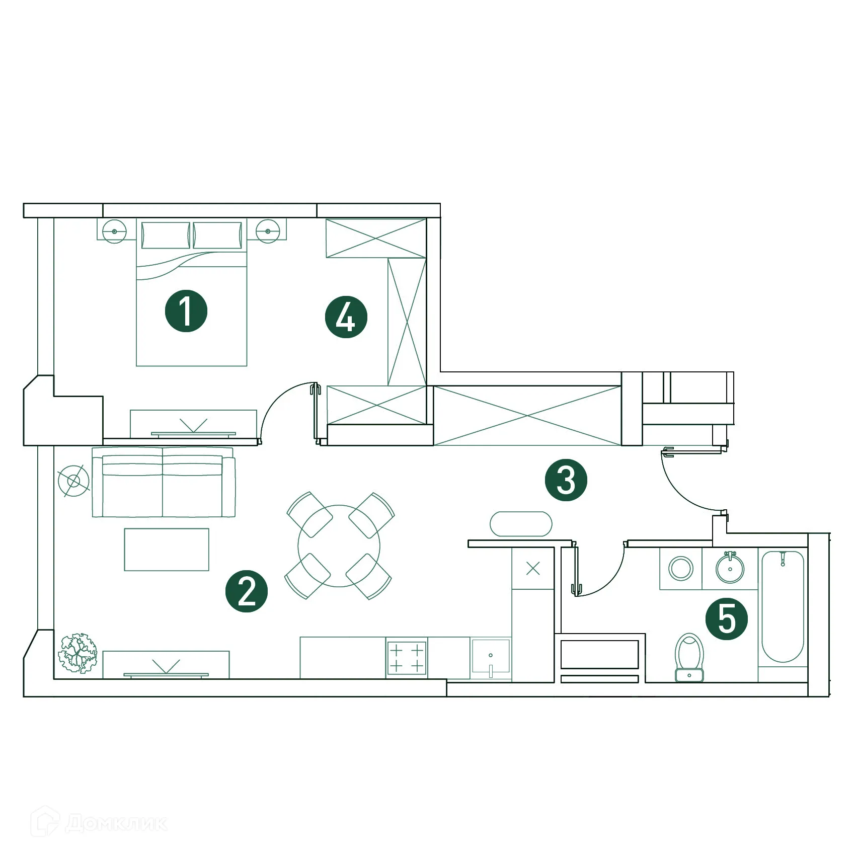 Планировка 2-комнатной квартиры 51.2 м² в ЖК "VERY (Вери)", г. Москва — фото 2