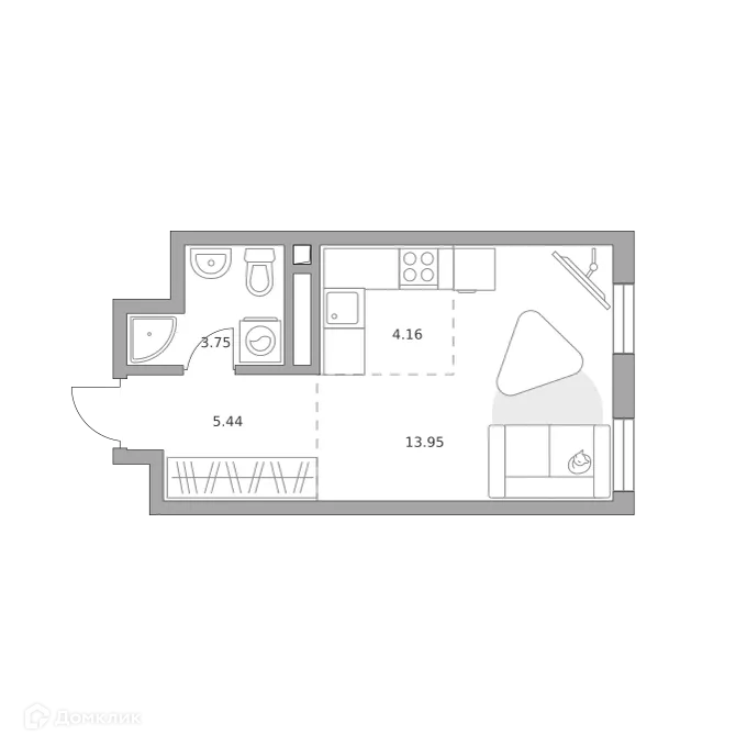 Планировка студии квартиры 27.3 м² в ЖК BeLuck Коломенское (БеЛук Коломенское), г. Москва — фото 1
