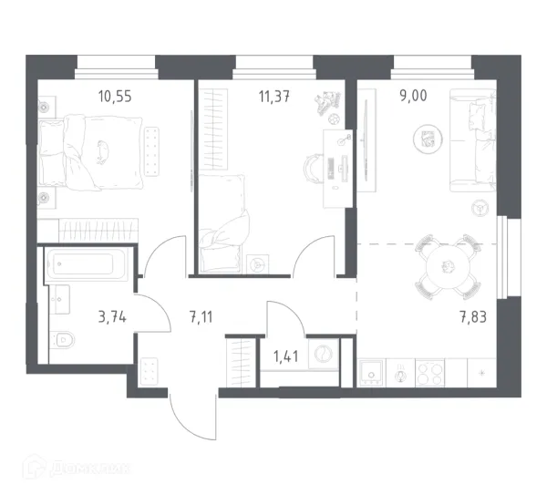 Планировка 2 комн. в ЖК Квартал Строгино