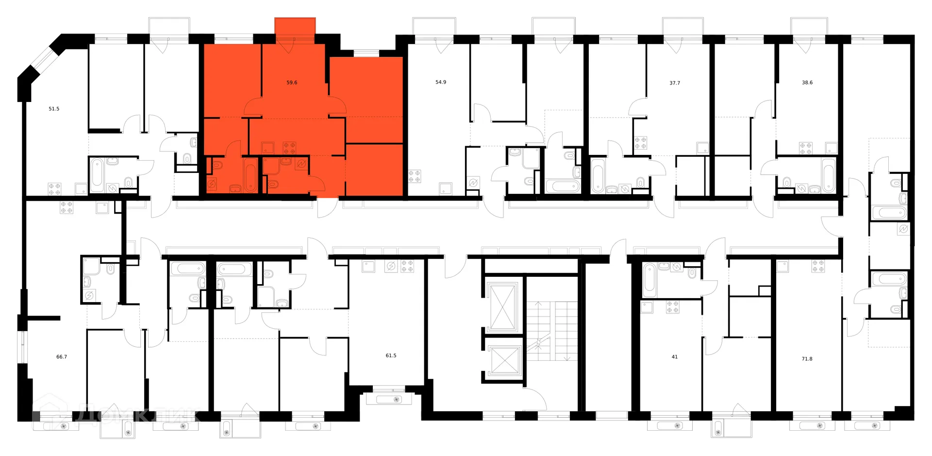 Планировка 2-комнатной квартиры 59.6 м² в ЖК Лосиноостровский парк, г. Москва — фото 2