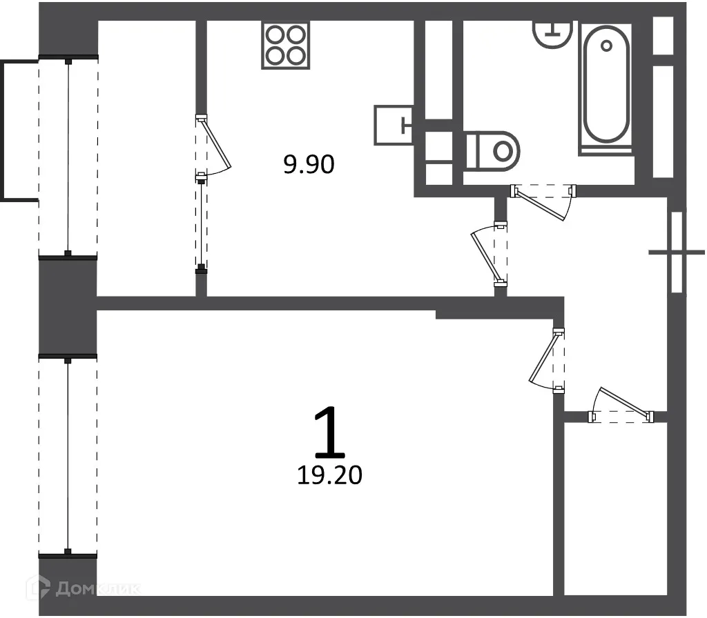 Планировка 1-комнатной квартиры 40.4 м² в Клинская ул., д. 2А (Московские кварталы), г. Москва — фото 1