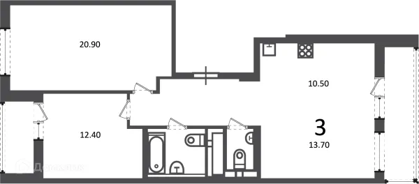 Планировка 3 комн. в Кусковская ул., д. 12/1 (Московские кварталы)
