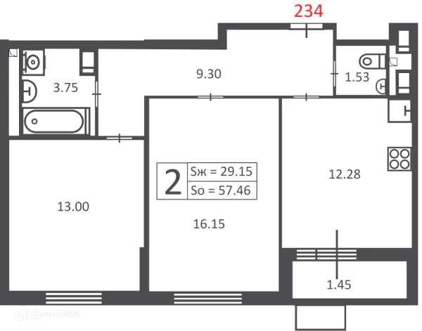 Планировка 2 комн. в 3-я Прядильная, з/у 4  (Московские кварталы)