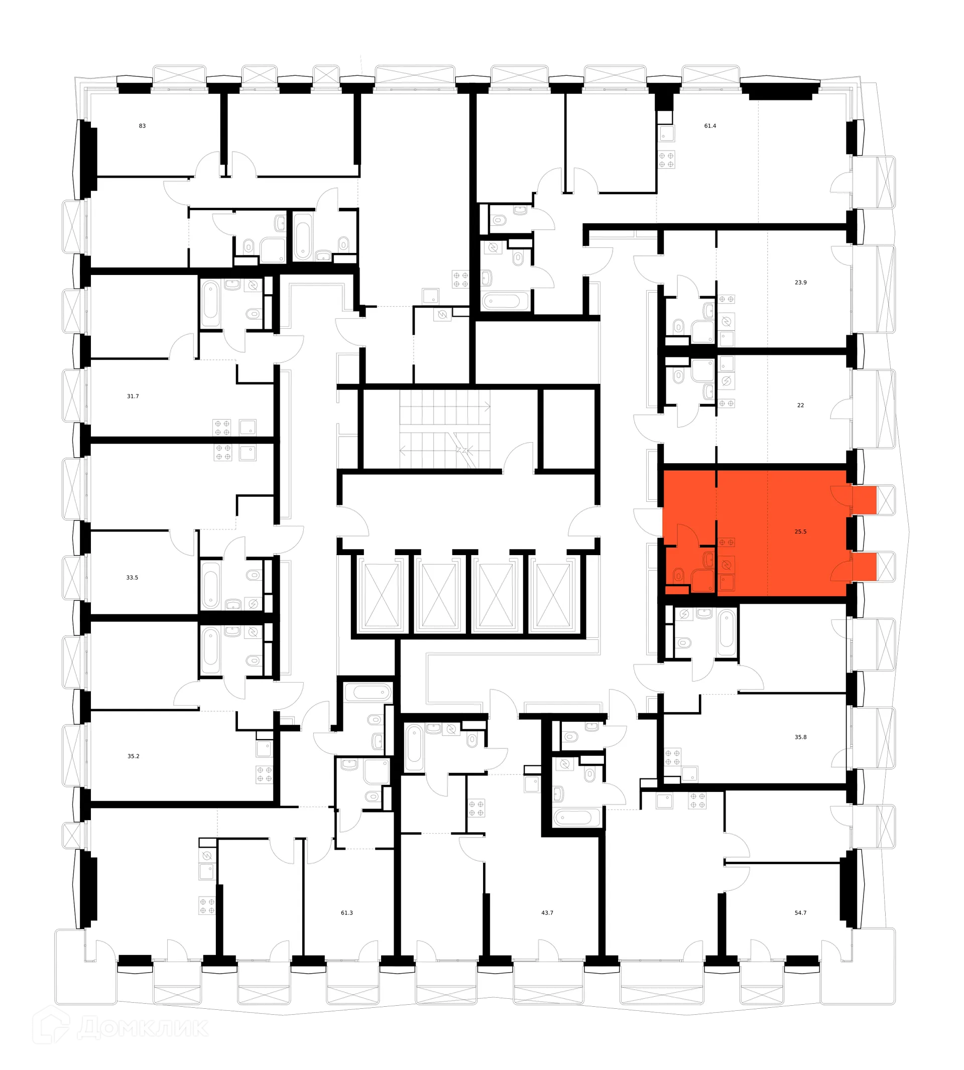 Планировка студии квартиры 25.5 м² в ЖК 2-й Иртышский, г. Москва — фото 3