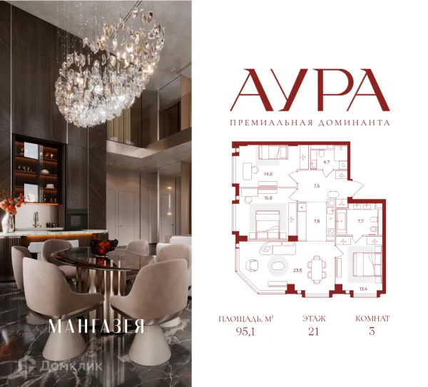 Планировка 3 комн. в ЖК Мангазея на Тульской