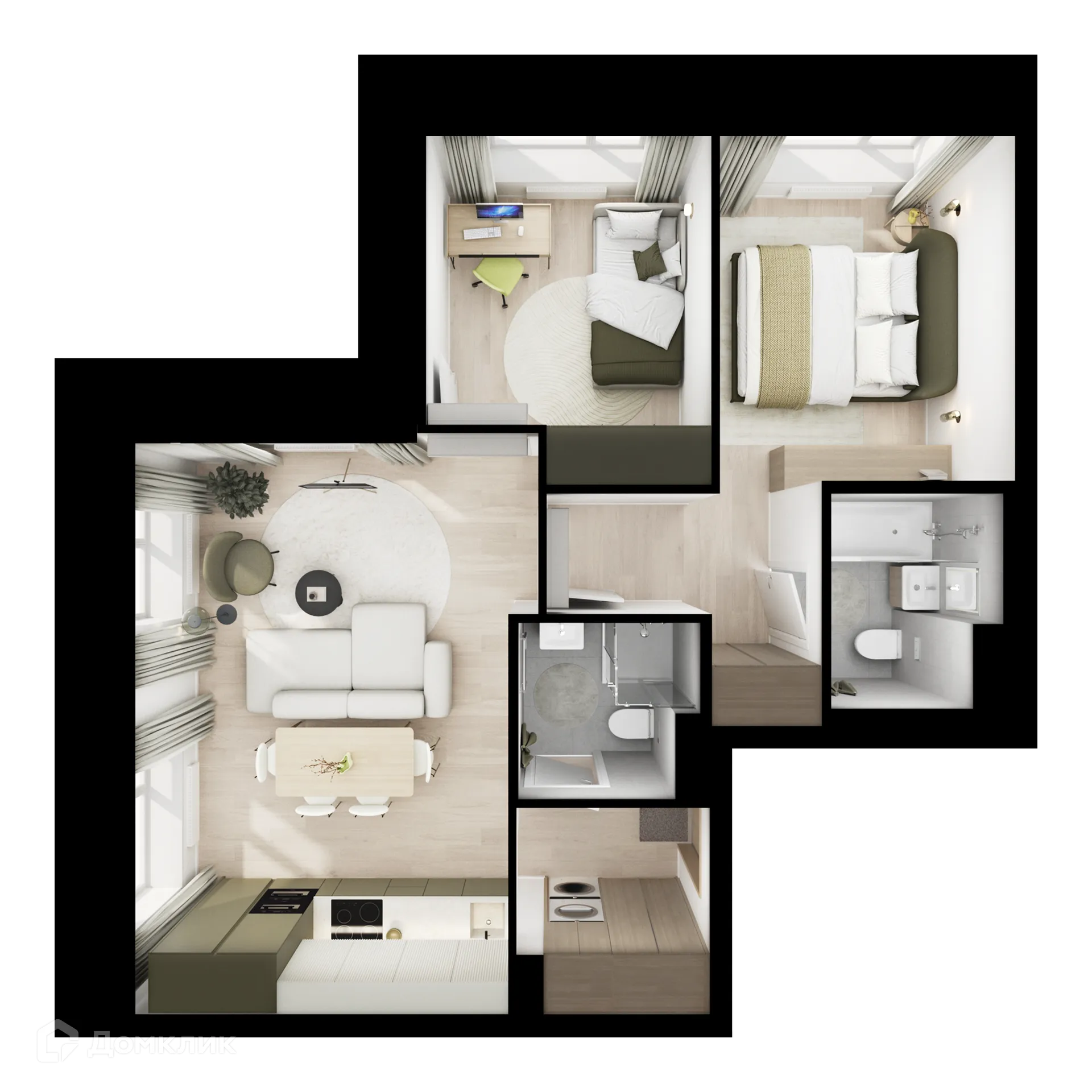 Планировка 2-комнатной квартиры 58.5 м² в «Алтуфьевское 53», г. Москва — фото 2