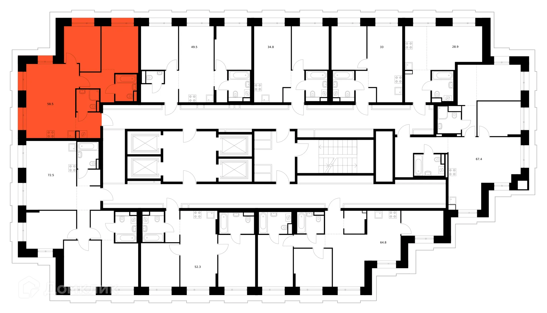 Планировка 2-комнатной квартиры 58.5 м² в «Алтуфьевское 53», г. Москва — фото 3