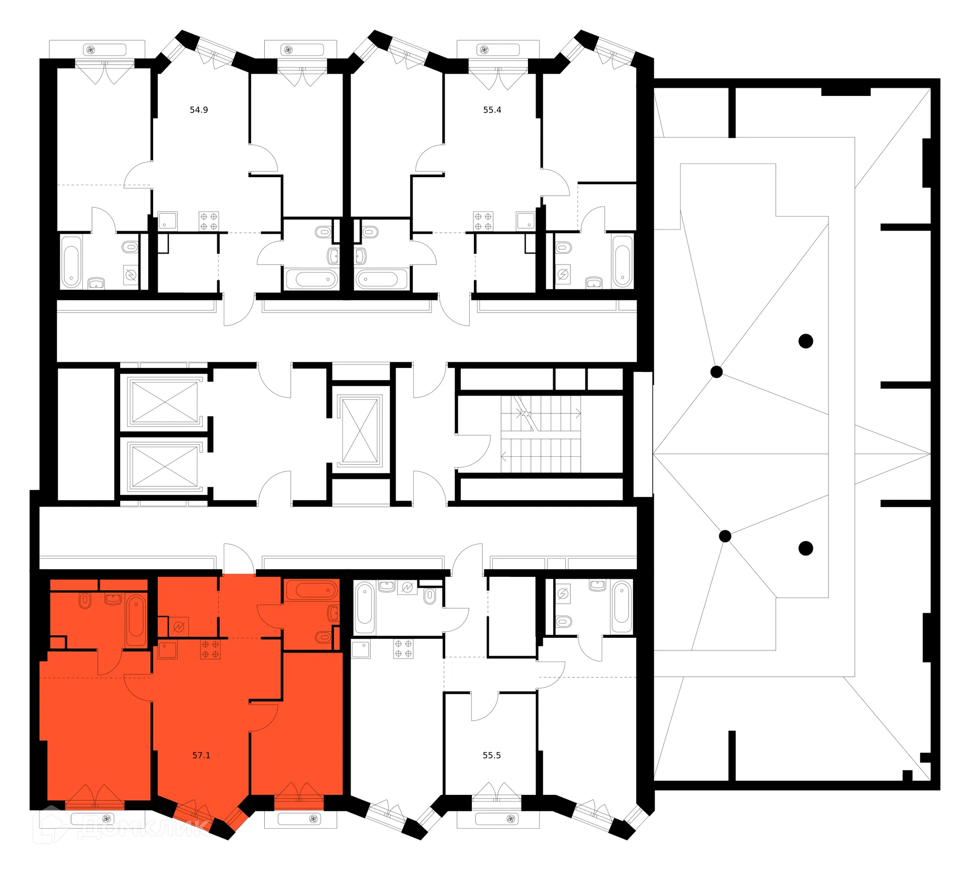 Планировка 2-комнатной квартиры 57.1 м² в ЖК Мичуринский парк, г. Москва — фото 2