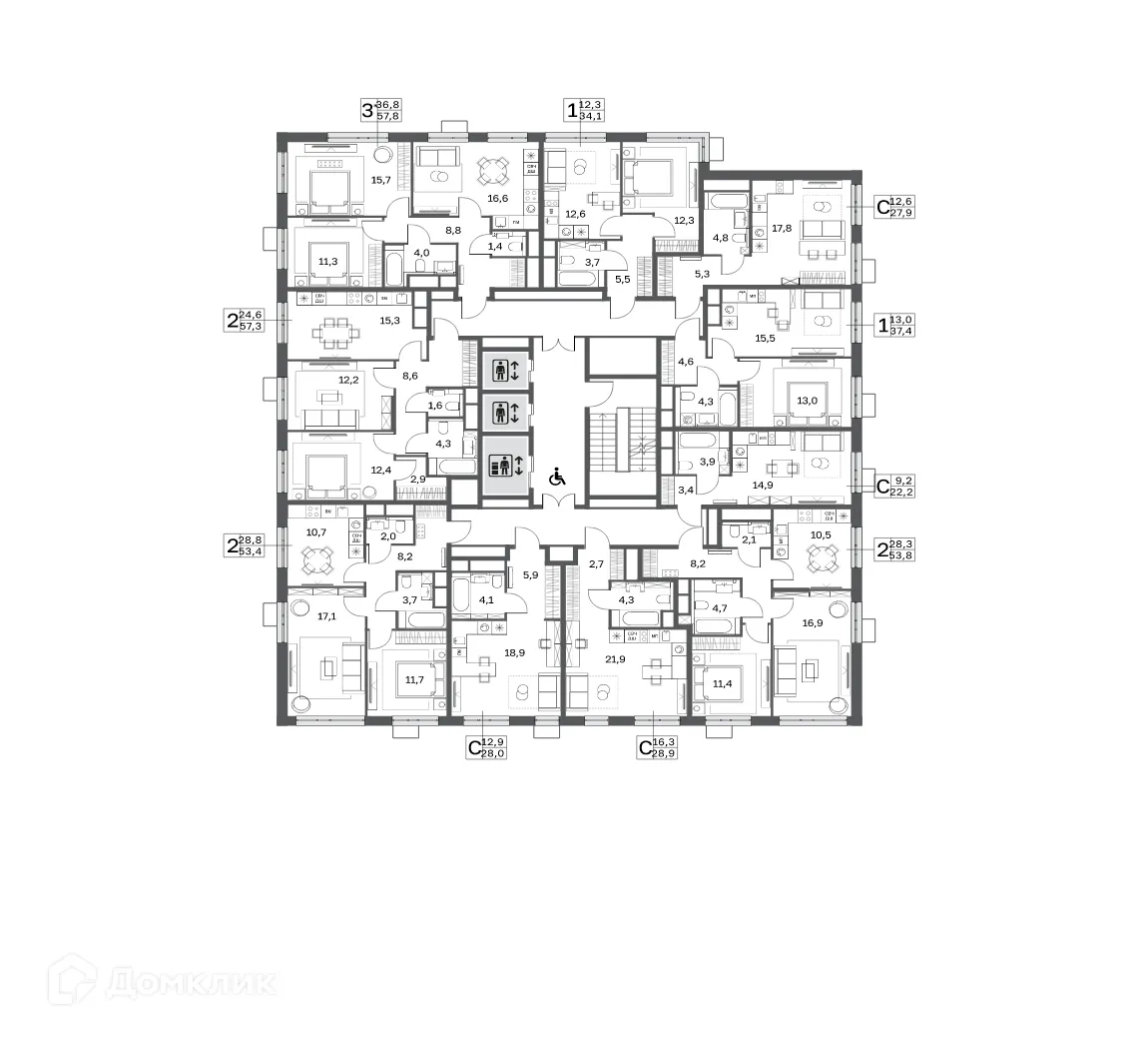 Планировка 2-комнатной квартиры 55 м² в ЖК "Сиреневый парк", г. Москва — фото 2