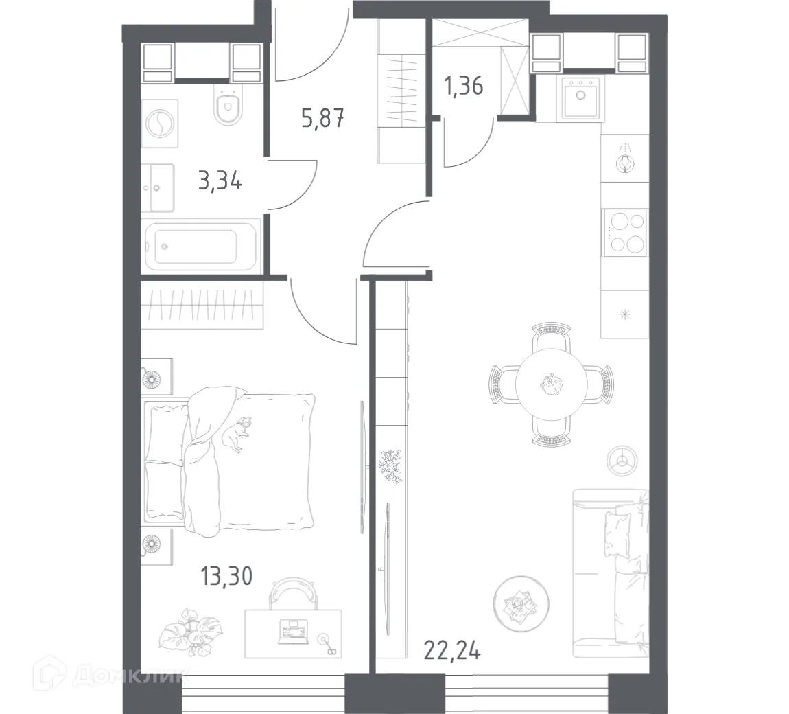 Планировка 1-комнатной квартиры 46.11 м² в Пятницкое 58, г. Москва — фото 1