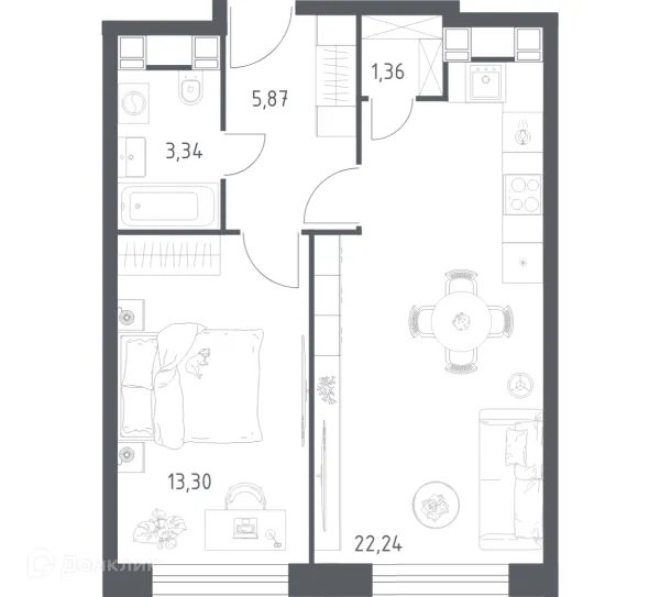 Планировка 1 комн. в Пятницкое 58