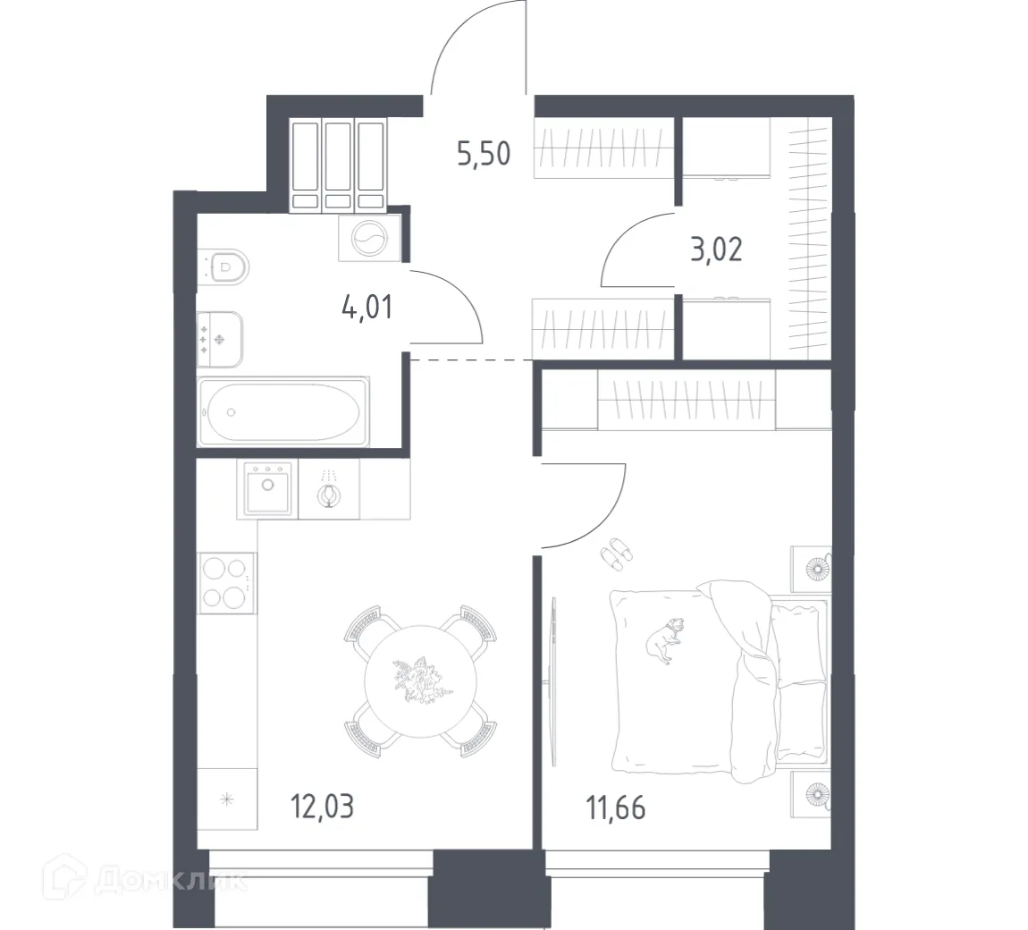 Планировка 1-комнатной квартиры 36.22 м² в МФК Тропарево Парк, г. Москва — фото 1