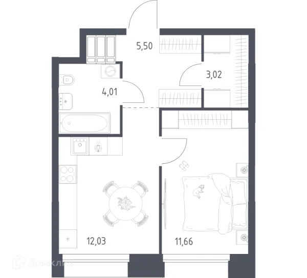 Планировка 1 комн. в МФК Тропарево Парк