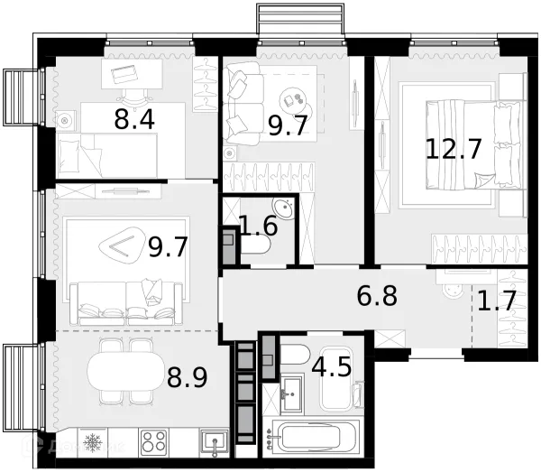 Планировка 4 комн. в ЖК "Новая Звезда-2"