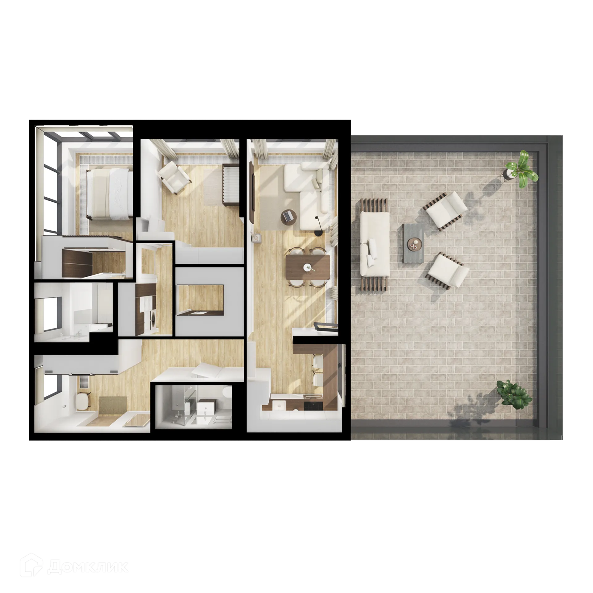 Планировка 2-комнатной квартиры 79.93 м² в ЖК Бусиновский парк, г. Москва — фото 2