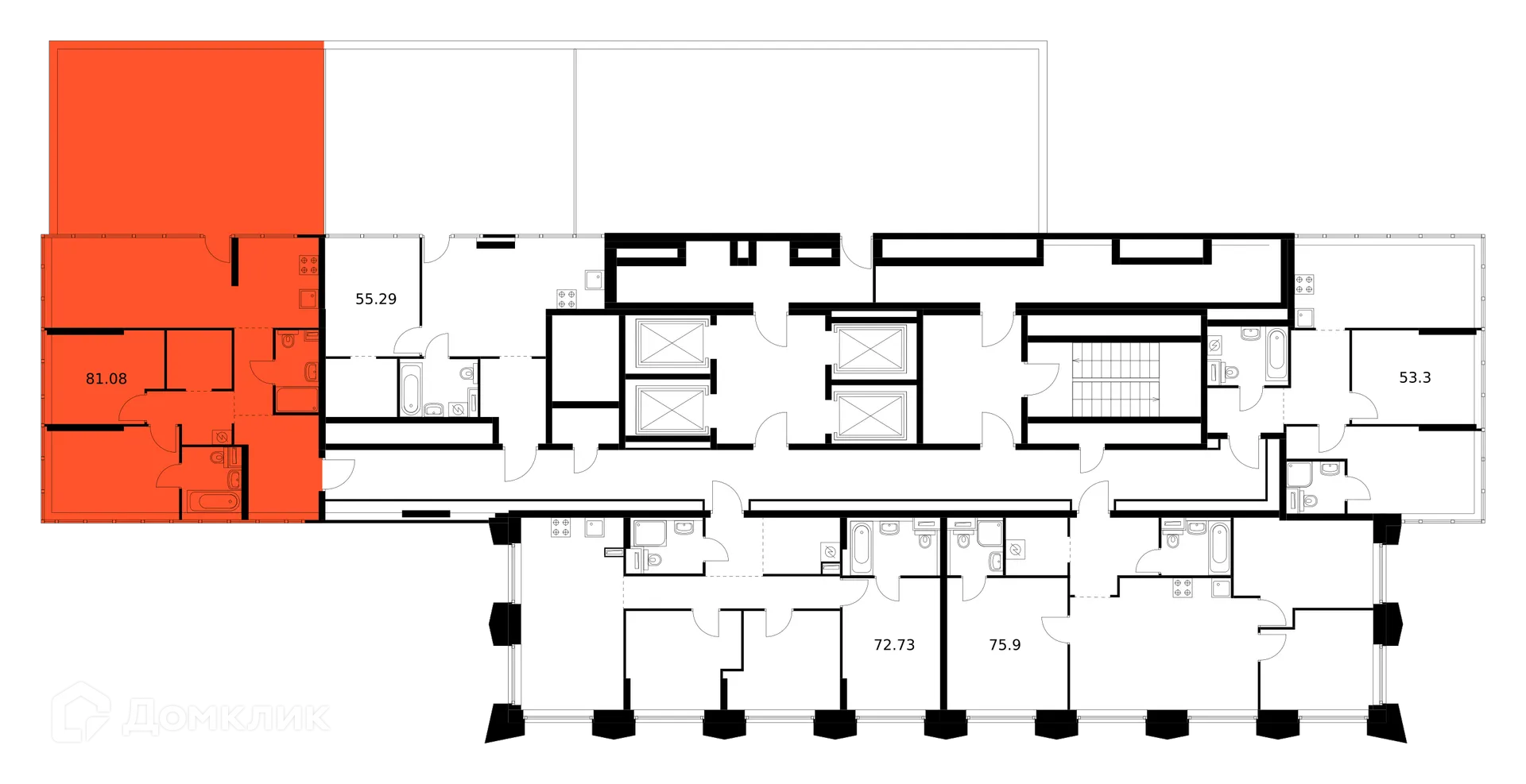 Планировка 2-комнатной квартиры 79.93 м² в ЖК Бусиновский парк, г. Москва — фото 3