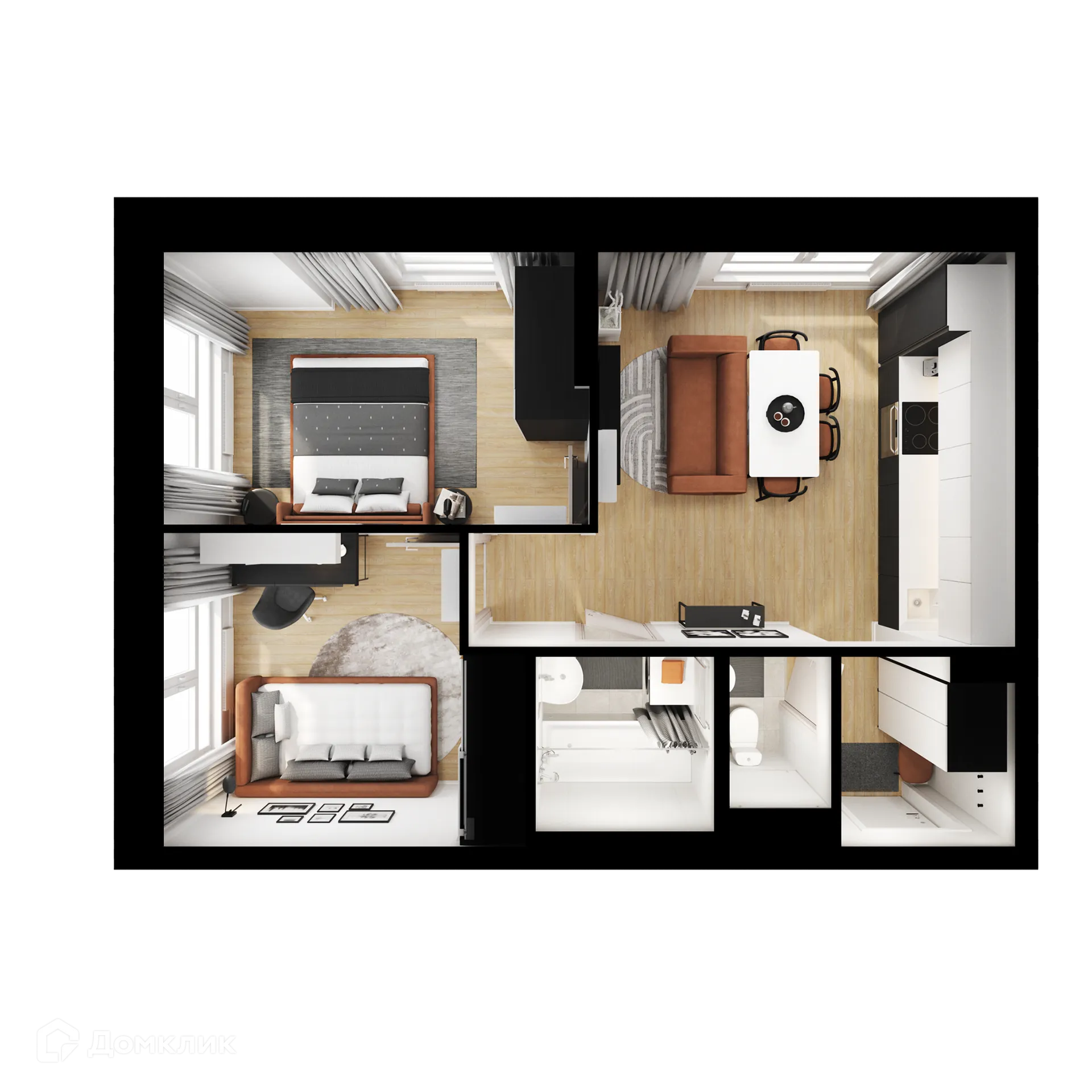 Планировка 2-комнатной квартиры 46.3 м² в ЖК Волжский парк, г. Москва — фото 2