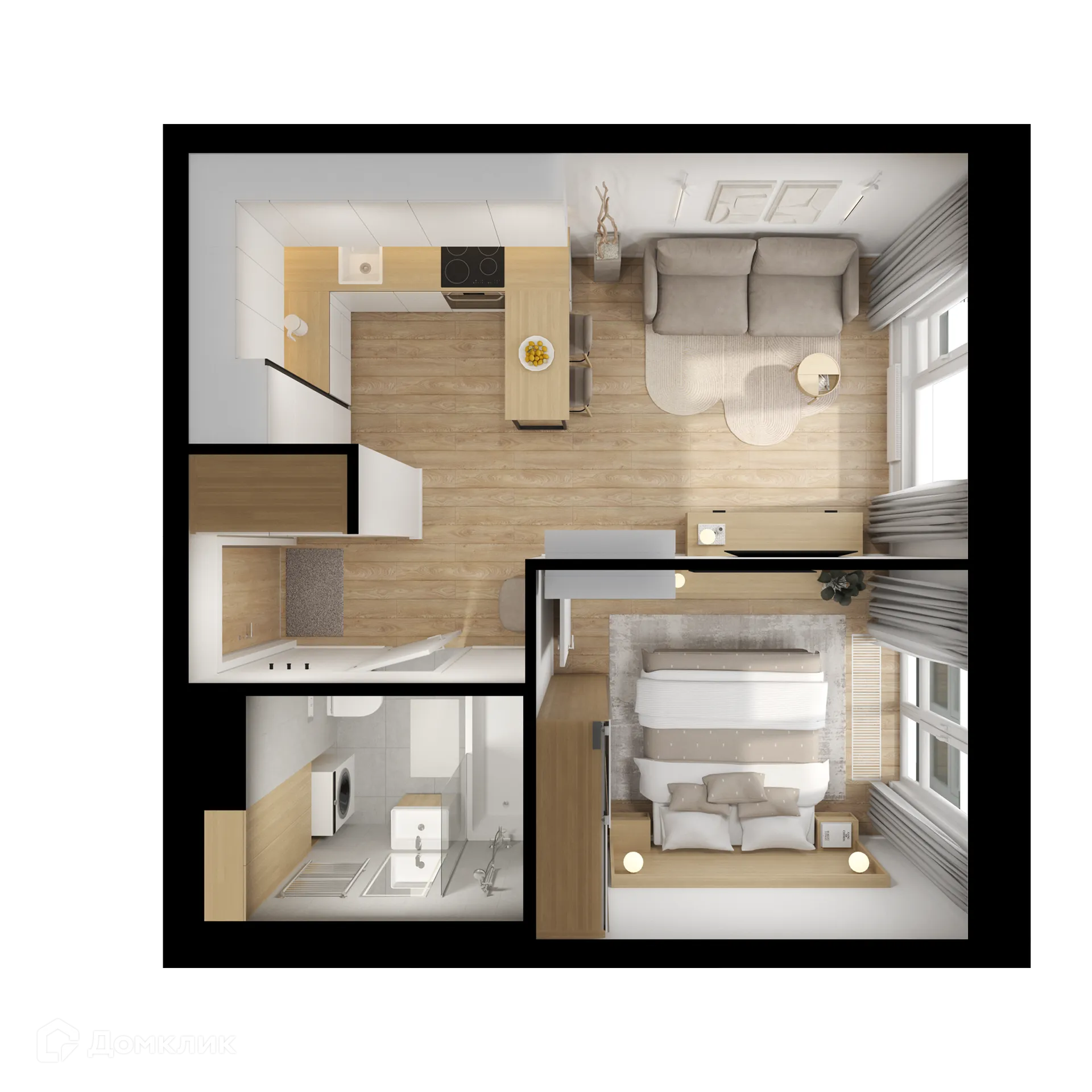 Планировка 1-комнатной квартиры 34.3 м² в ЖК Москворечье, г. Москва — фото 2