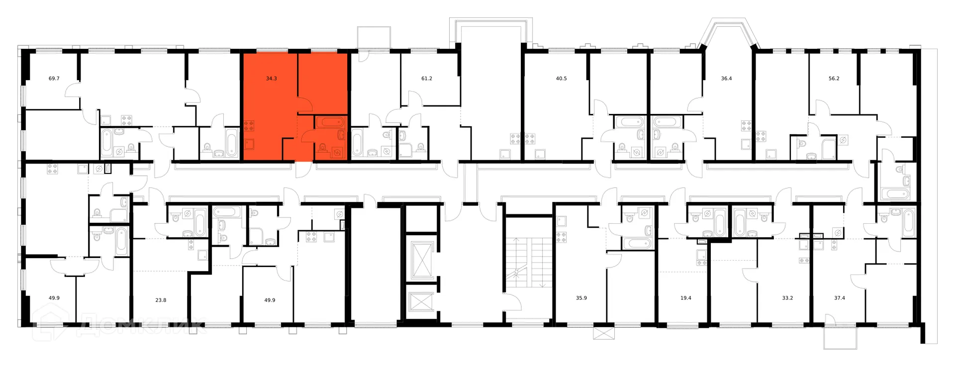 Планировка 1-комнатной квартиры 34.3 м² в ЖК Москворечье, г. Москва — фото 3