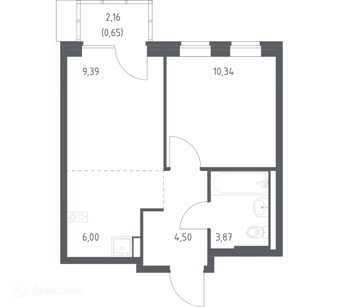 Планировка 1-комнатной квартиры 34.75 м² в ЖК Подольские кварталы, г. Москва — фото 1
