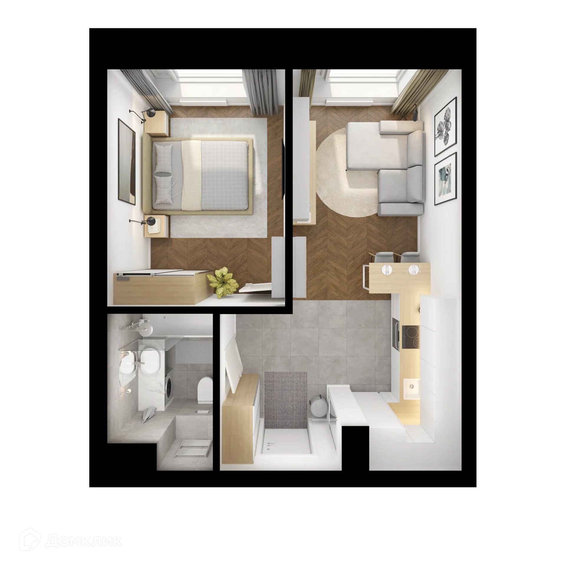 Планировка 1-комнатной квартиры 35.7 м² в ЖК Полар, г. Москва — фото 2